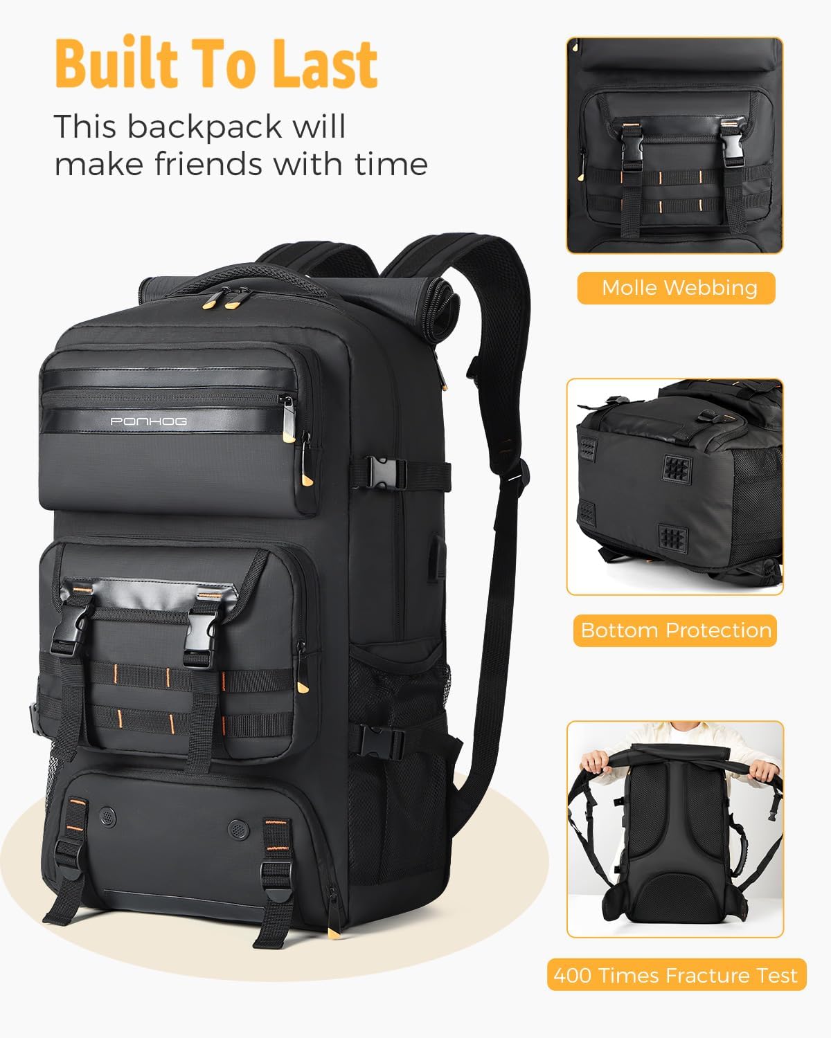 50L airline-approved travel rucksack with shoe compartment and fold-away carry strap