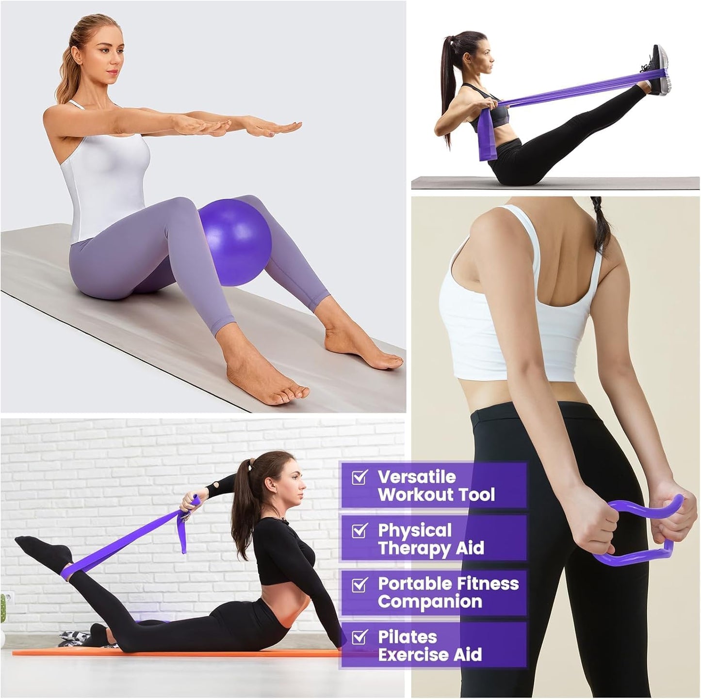 9-piece Pilates set for home use with ring, ball, resistance bands and non-slip socks