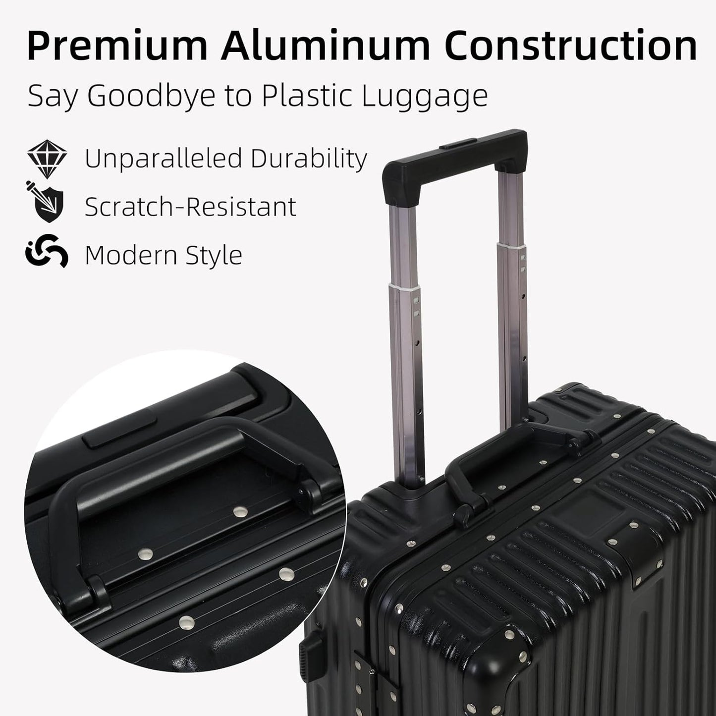 Aluminium-framed hand luggage with TSA lock and quiet wheels