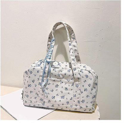 Bow Duffle Bag – Large Canvas Weekender with Ribbon Accent – Floria