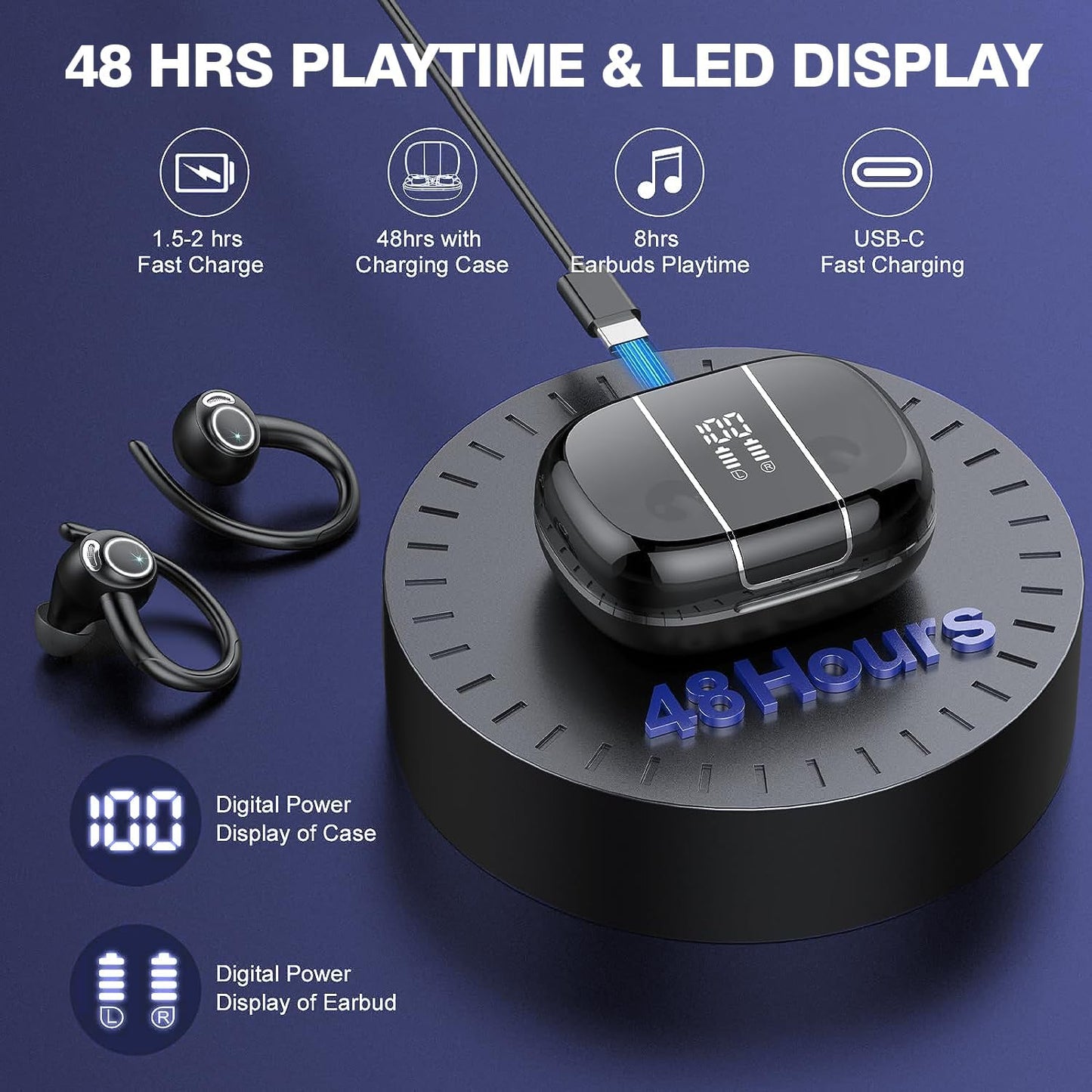 Wireless Bluetooth 5.3 sports earbuds with noise reduction and 48 hours playback – Zeyora