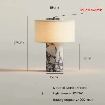 Portable Marble & Linen LED Table Lamp - Cordless Rechargeable Light 13