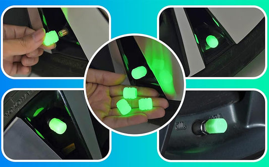 Set of 4 Glow-in-the-Dark Valve Caps with Logo – LuxaGlow