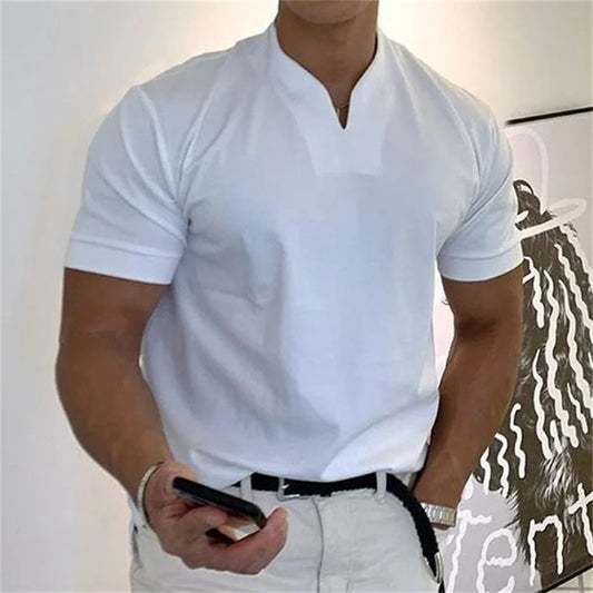 Breathable men's fitness shirt with V-neck – Timo