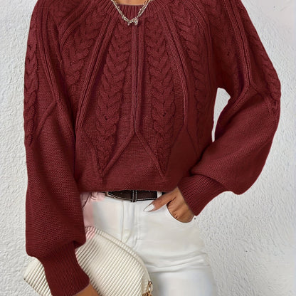 Ladies Cable Knit Sweater with Lantern Sleeves – Sanna