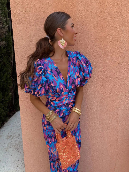 Colourful ladies' dress with pleated sleeves & comfortable cut – Noelia