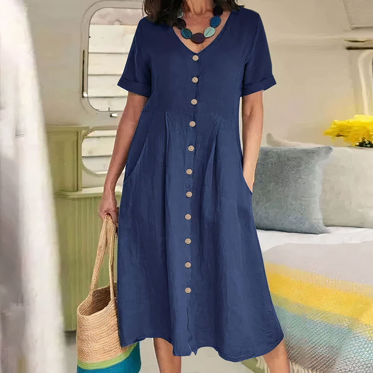 Casual cotton-linen summer dress – Noor