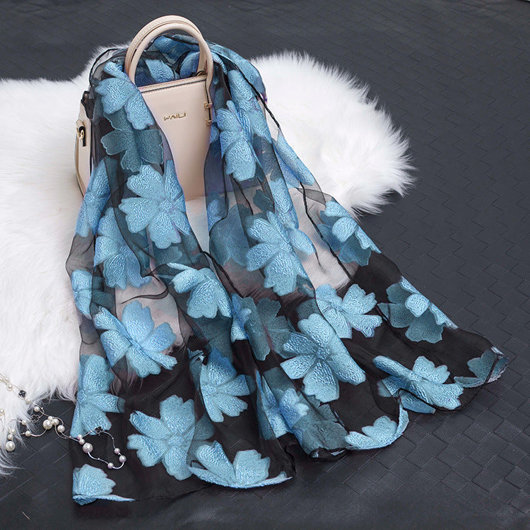 Autumnal ladies' silk scarf with floral pattern and cut-out design – Fiora (Buy one, get one free)