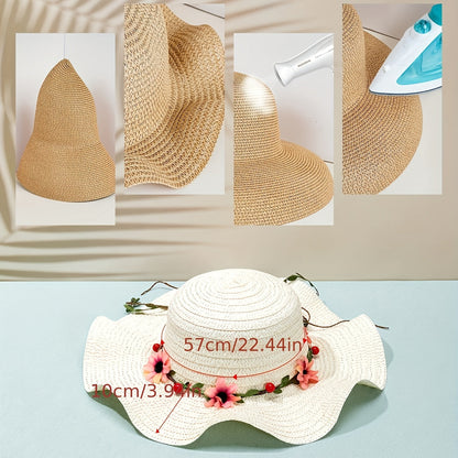 Ladies' summer straw hat with flower and fruit details – Solène