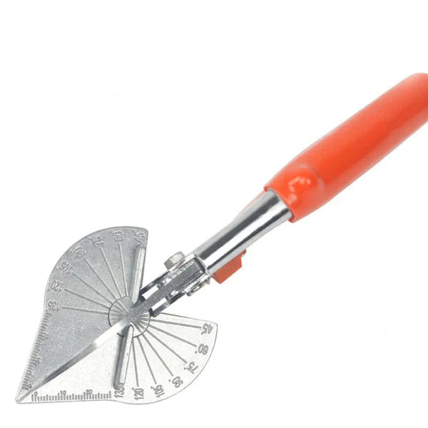 Close view of the cutting head with its fan-shaped metal angle guide and printed degree markings 3