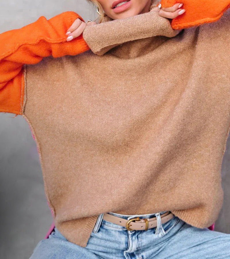 Impressive Color Block Knitted Sweater - AutumnVibe