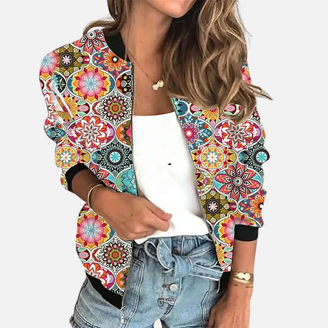 Ladies Retro Bomber Jacket with Print – Zoë