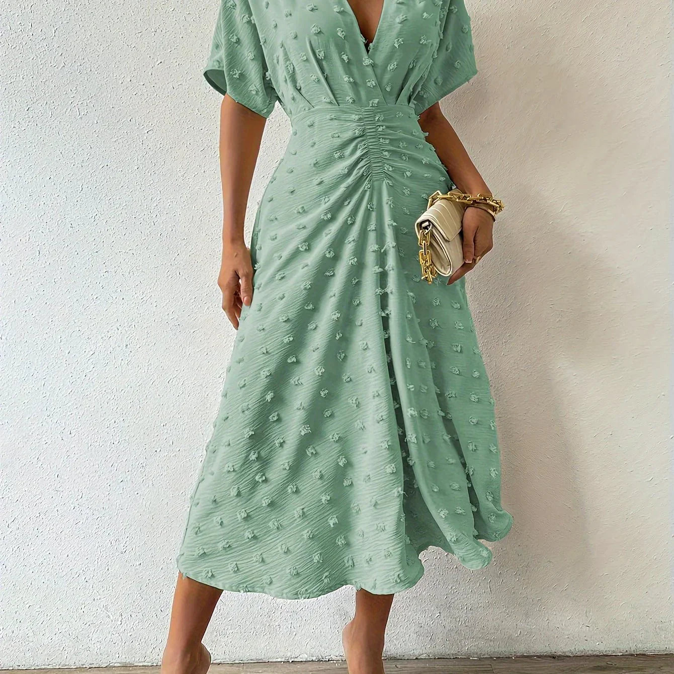 Refined Pleated Midi Dress with Ruffles | Evening Dress