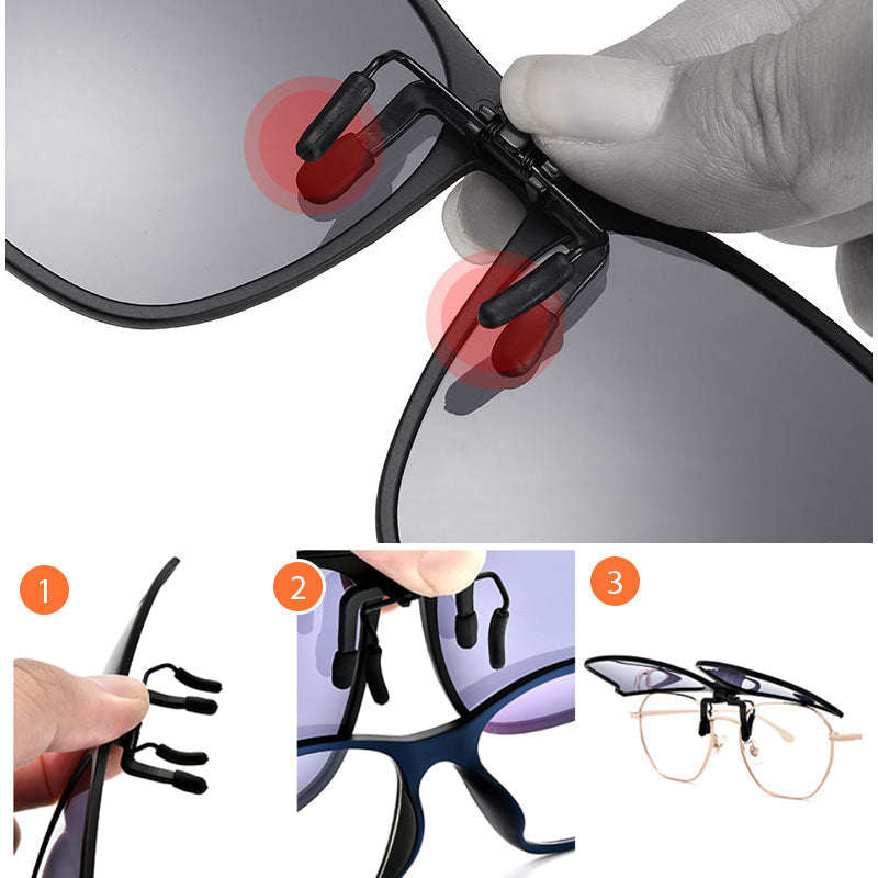 Polarising clip-on sunglasses for glasses wearers – Felix