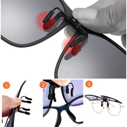Polarising clip-on sunglasses for glasses wearers – Felix