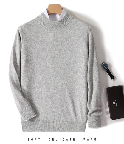 Light grey mock neck jumper on a hanger with white shirt layer, watch and wallet 7