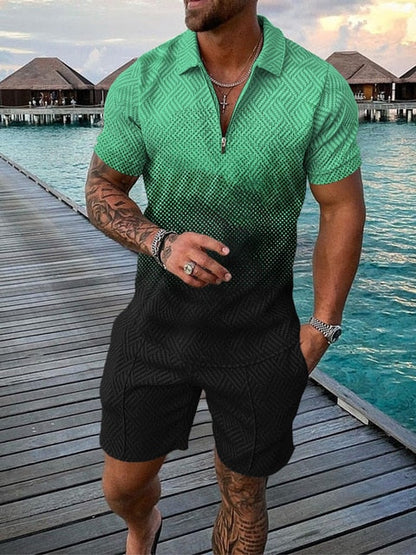 Two-piece men's summer outfit with polo shirt and shorts – Damon