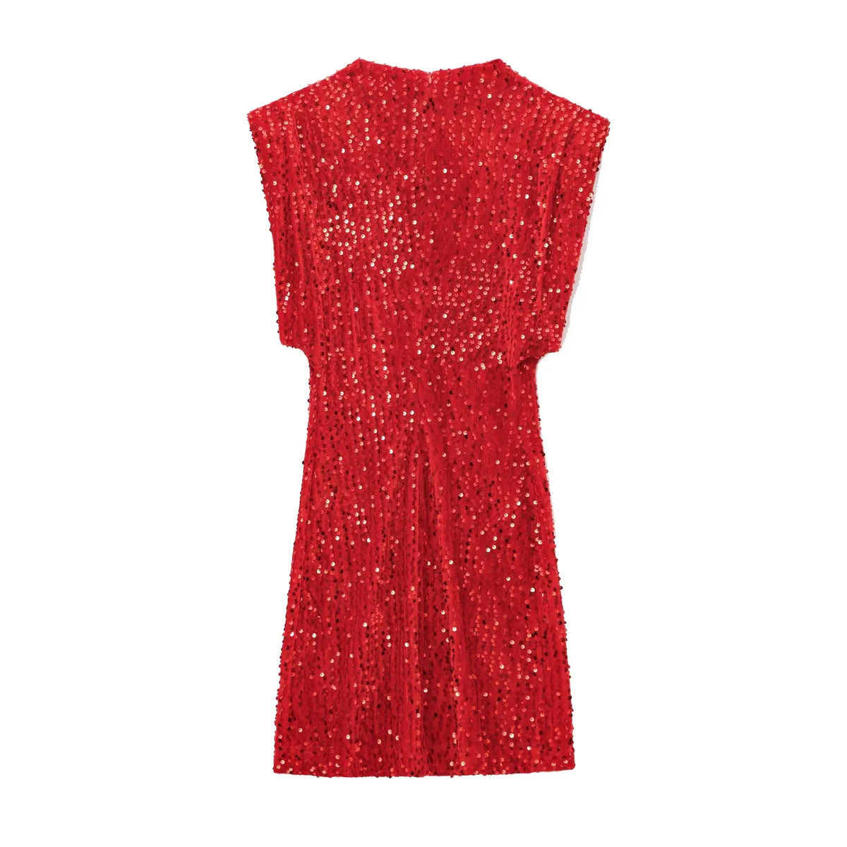 Back view of the red sequinned mini dress laid flat 7