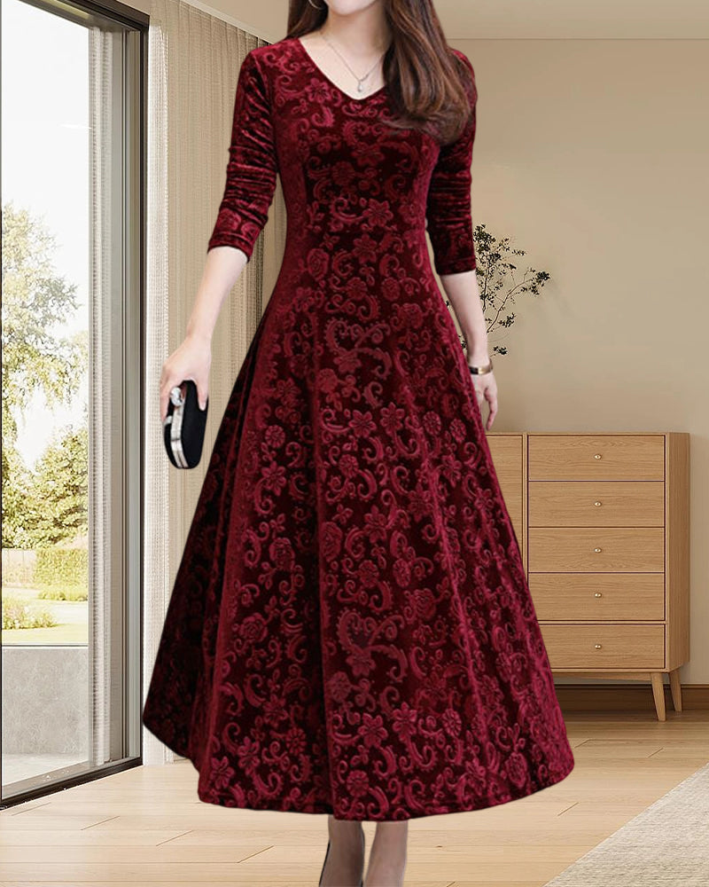 Midi dress with A-line & V-neck – Amara