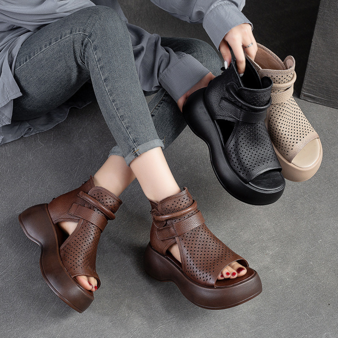 Women's orthopaedic leather sandals with shock-absorbing sole – Meike Autumn Edition
