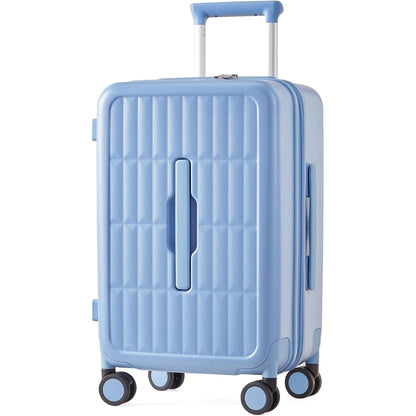 Airport-approved 55 cm hand luggage with a 30:70 split and a three-part polycarbonate hard shell.