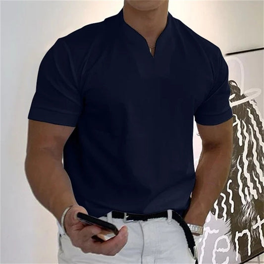 Breathable men's fitness shirt with V-neck – Timo
