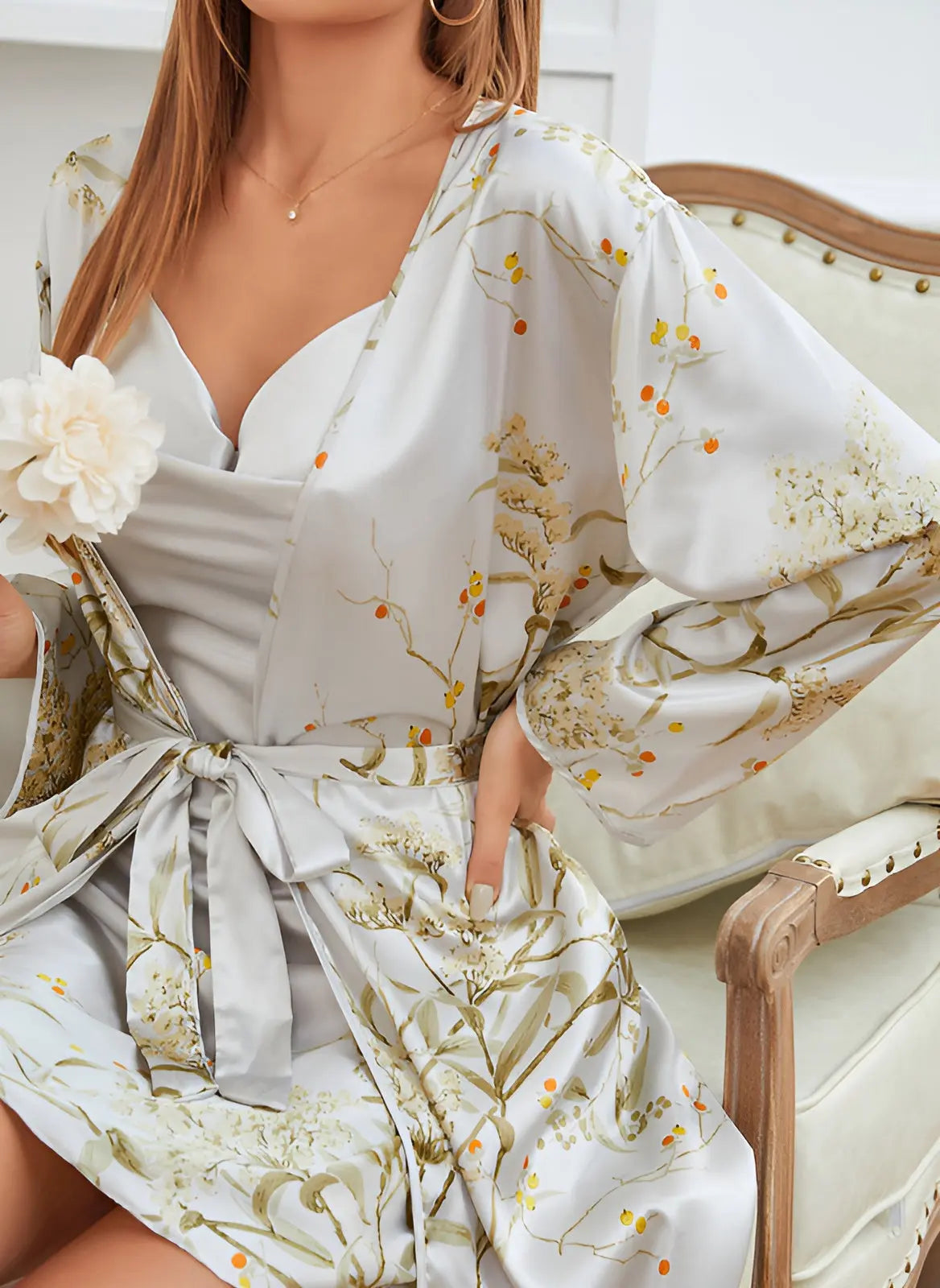 Two-piece satin dress and kimono set for women – Livia Autumn Enchantment Edition