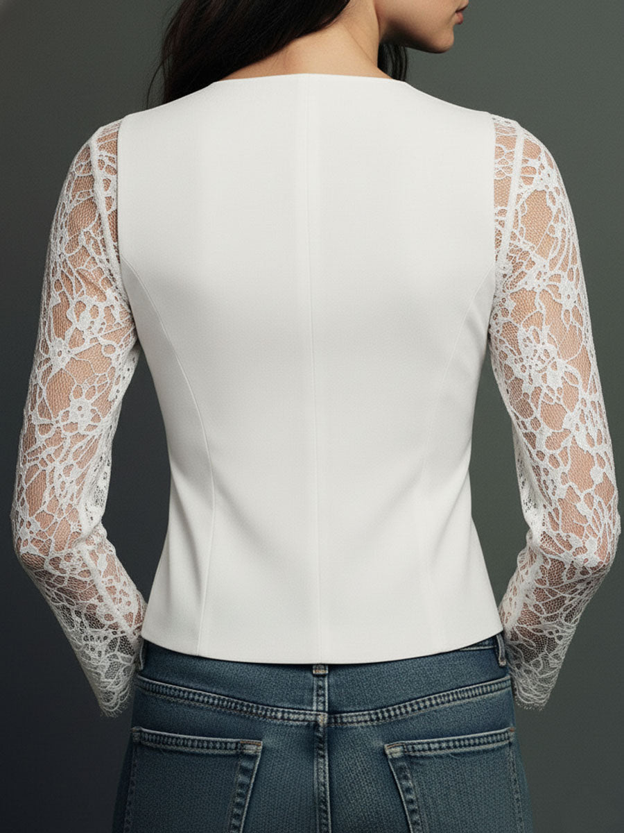 Back view of the white version with plain structured back and lace sleeves 13