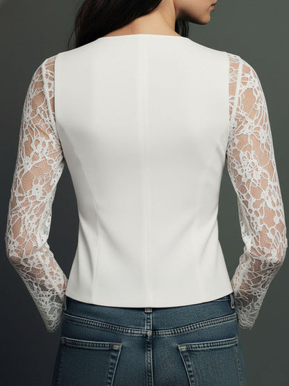 Back view of the white version with plain structured back and lace sleeves 13
