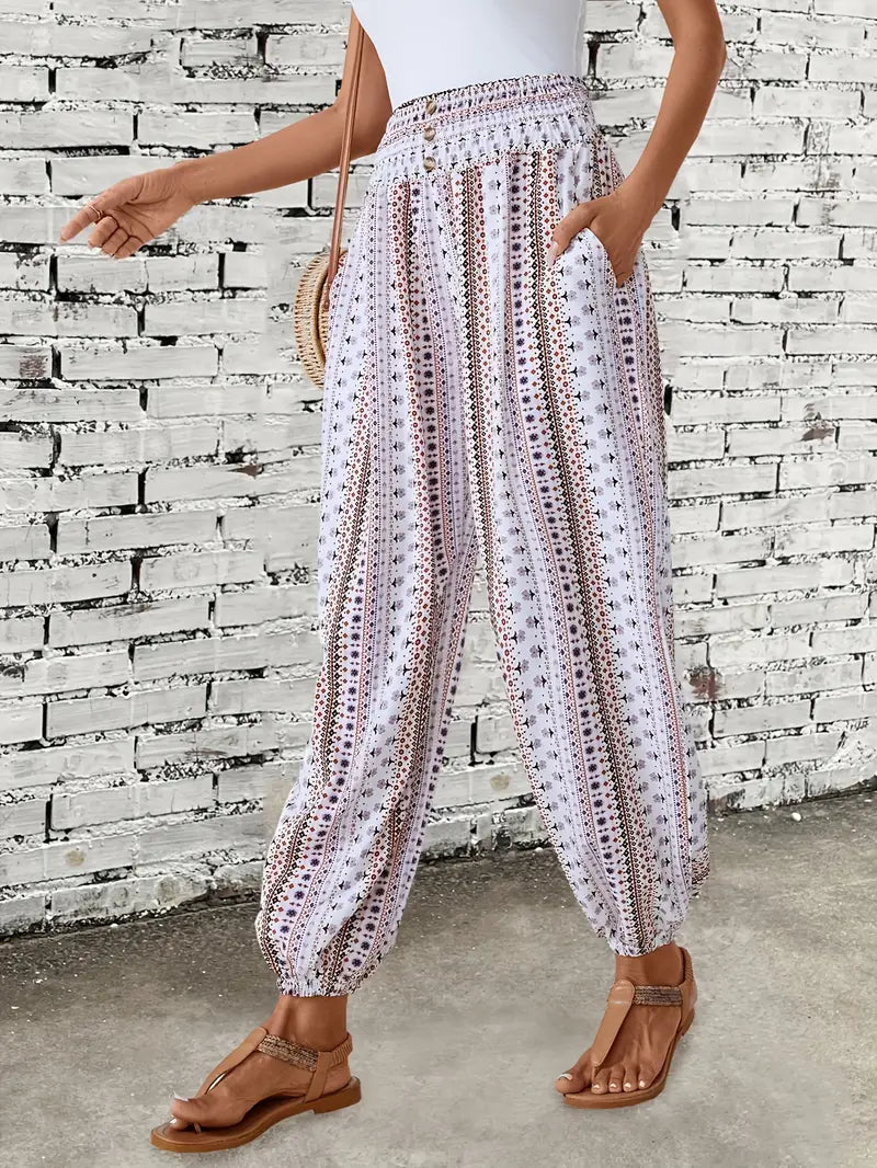 Boho-chic women's trousers with graphic print – Solara