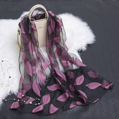 Autumnal ladies' silk scarf with floral pattern and cut-out design – Fiora (Buy one, get one free)