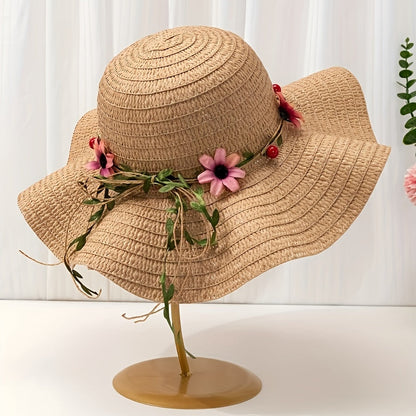 Ladies' summer straw hat with flower and fruit details – Solène