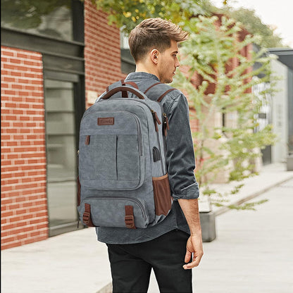 Anti-theft canvas laptop and travel rucksack with USB port – suitable for laptops up to 43.94 cm