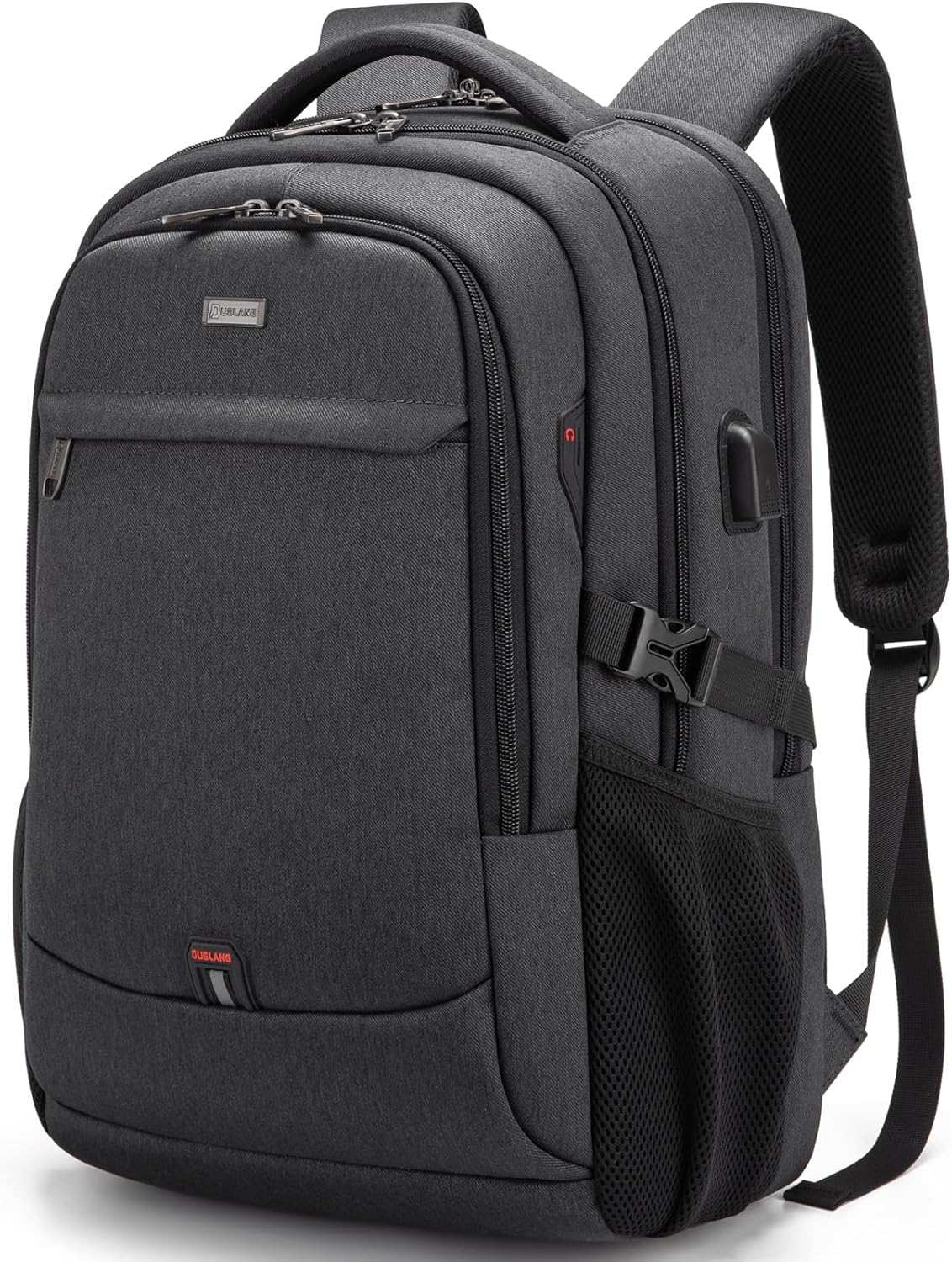 Waterproof travel laptop backpack with USB port and organised storage