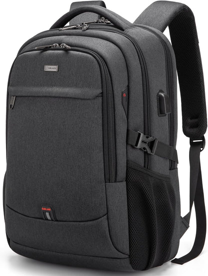 Waterproof travel laptop backpack with USB port and organised storage