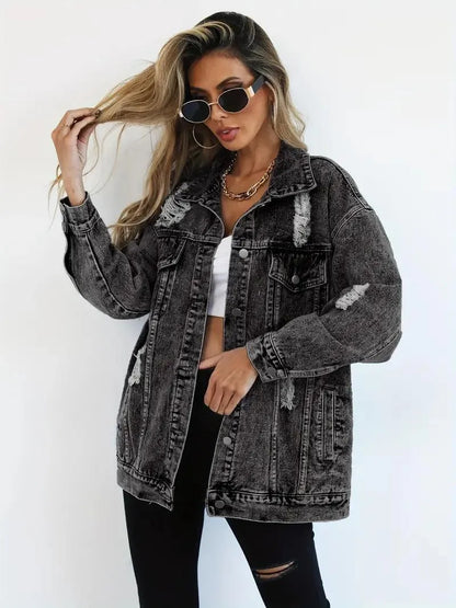 Waterproof & Lined Oversized Women's Hooded Denim Jacket – Autumn Magic Talia