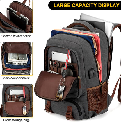 Anti-theft canvas laptop and travel rucksack with USB port – suitable for laptops up to 43.94 cm