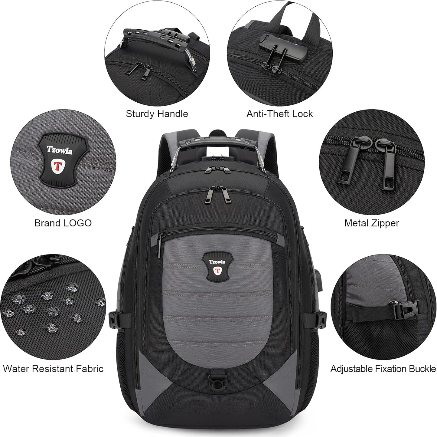 Waterproof anti-theft laptop and travel rucksack with USB port – 17.3"