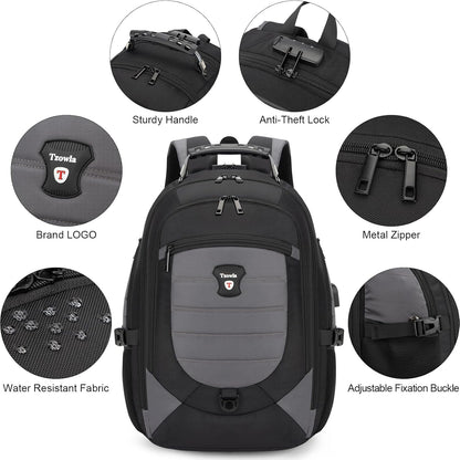 Waterproof anti-theft laptop and travel rucksack with USB port – 17.3"