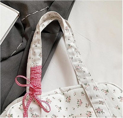 Bow Duffle Bag – Large Canvas Weekender with Ribbon Accent – Floria