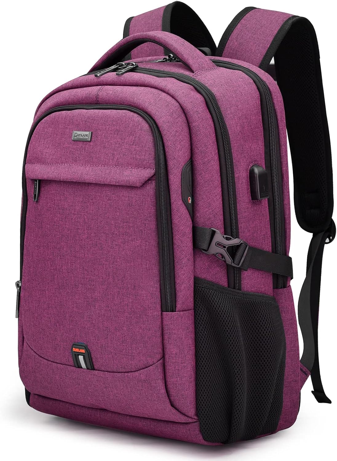 Waterproof travel laptop backpack with USB port and organised storage