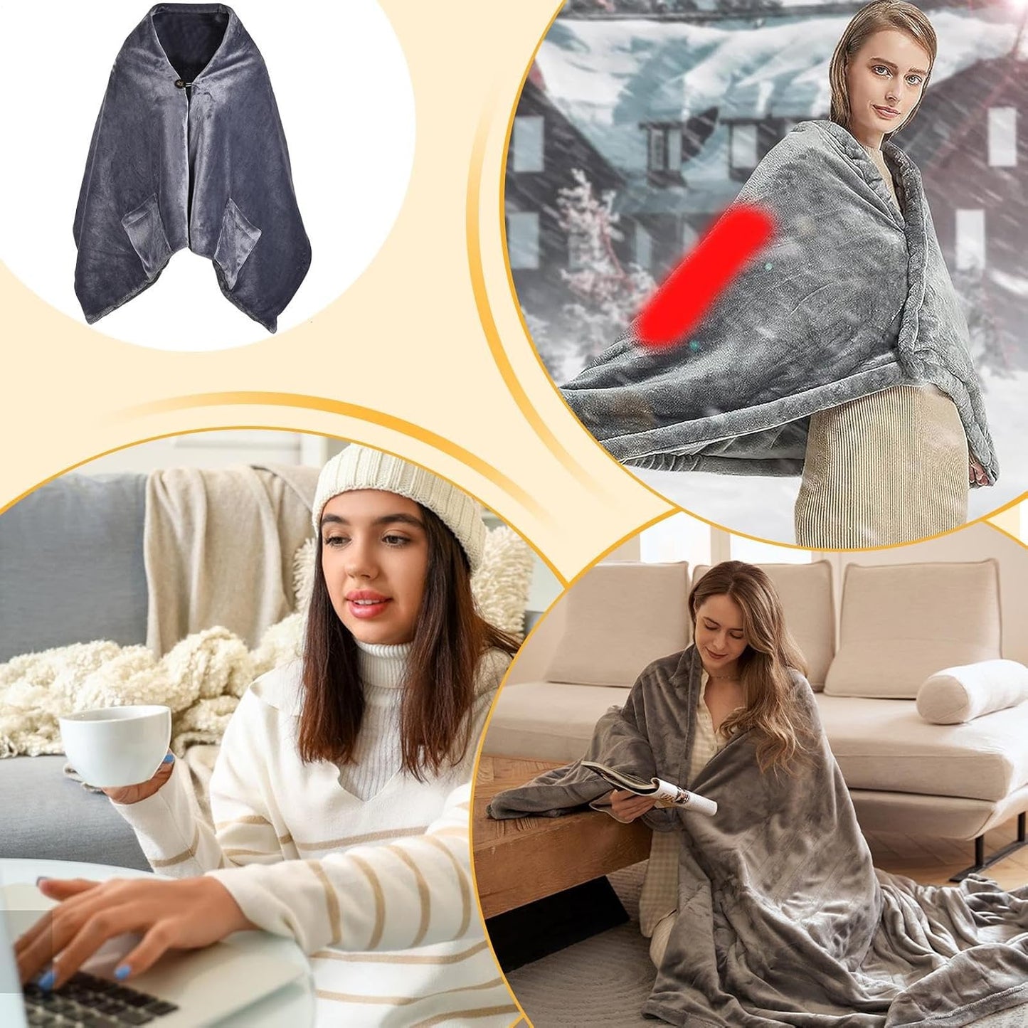 USB-heated scarf – Portable electric wrap with 3 heat settings and overheat protection – Venora