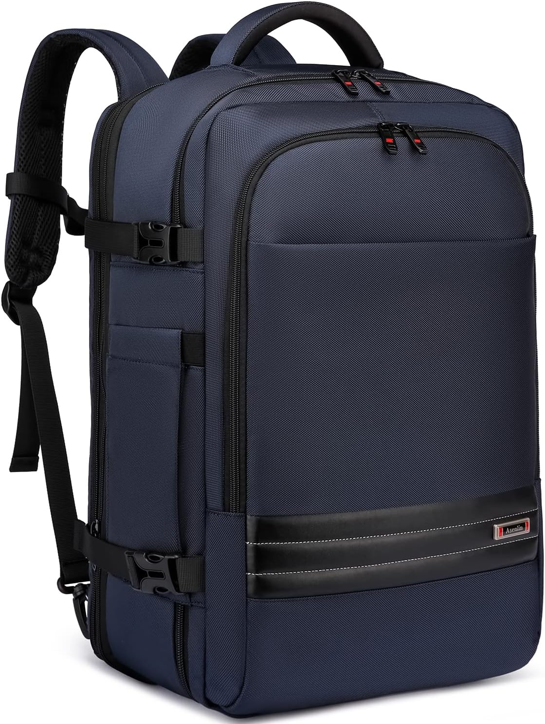 Expandable 45–55 L waterproof travel backpack with 46.5 cm laptop compartment
