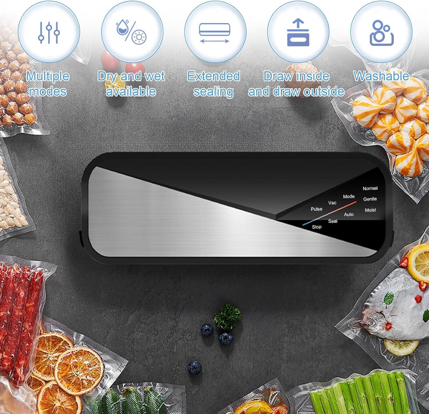6-in-1 vacuum sealer with 80 kPa suction power and 30 cm sealing strip – Fresvyn