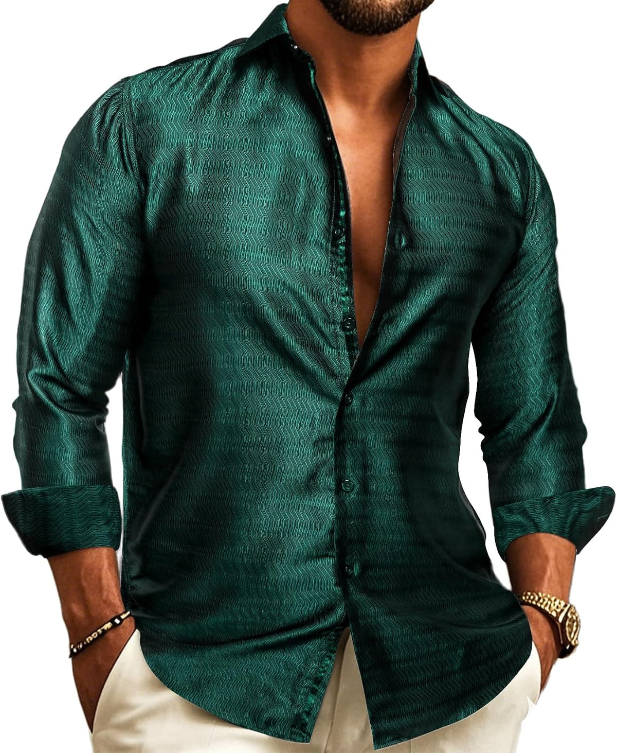 Men's Paisley Jacquard Shirt – Long-Sleeve Style for Weddings & Evening Wear 13