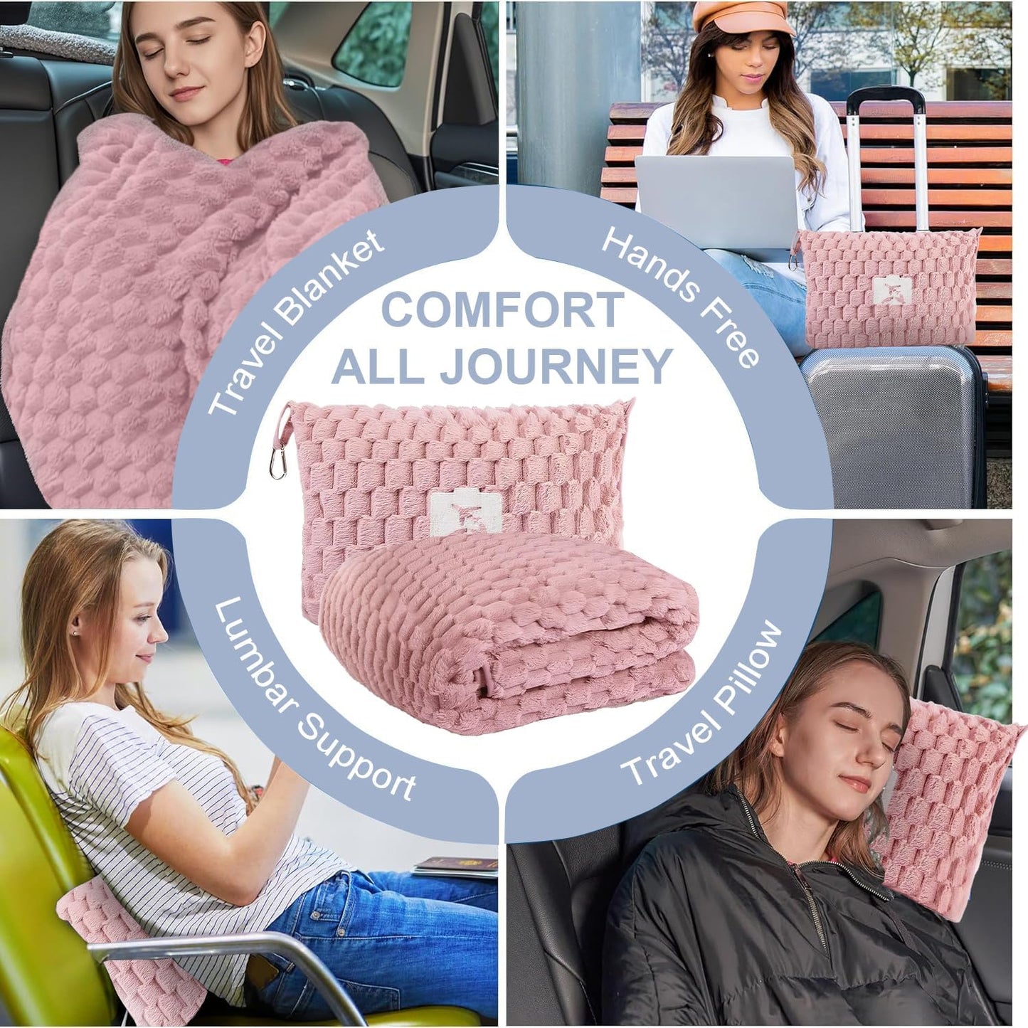Packable Flannel Travel Blanket with Pillow Pocket and Suitcase Handle Slot – Trevora