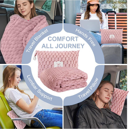 Packable Flannel Travel Blanket with Pillow Pocket and Suitcase Handle Slot – Trevora
