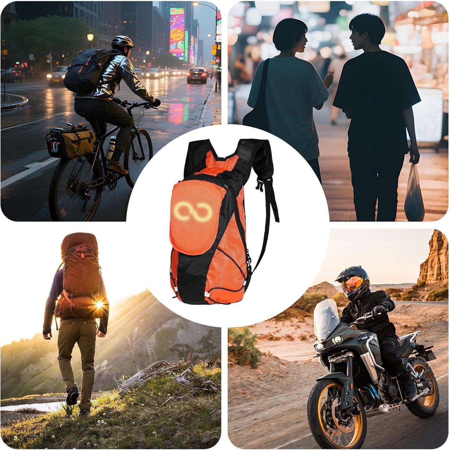 LED motorbike rucksack – illuminated safety bag for outdoor and night rides – Lumaro