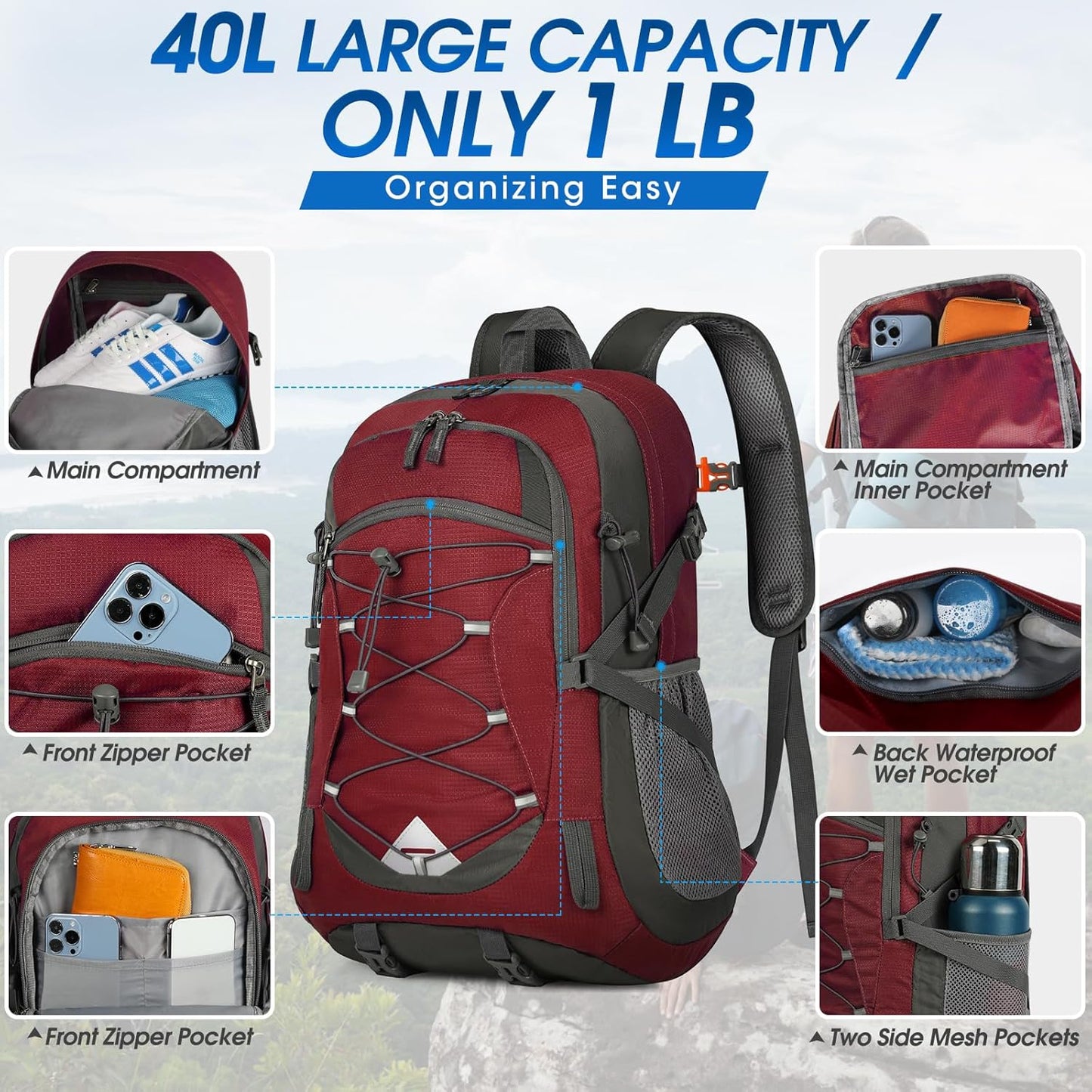 40L waterproof hiking and camping backpack – lightweight & foldable – 2 for the price of 1