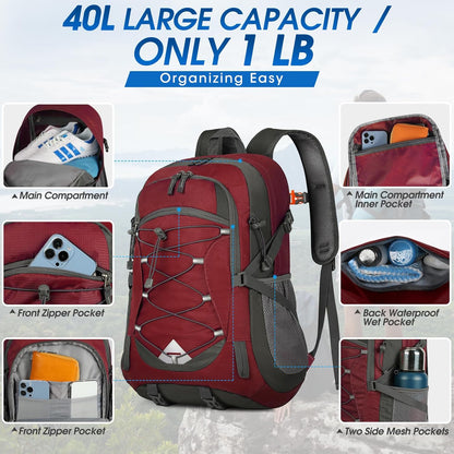 40L waterproof hiking and camping backpack – lightweight & foldable – 2 for the price of 1